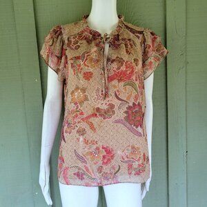 JOIE Light Brown Floral Chiffon Blouse Top Small S